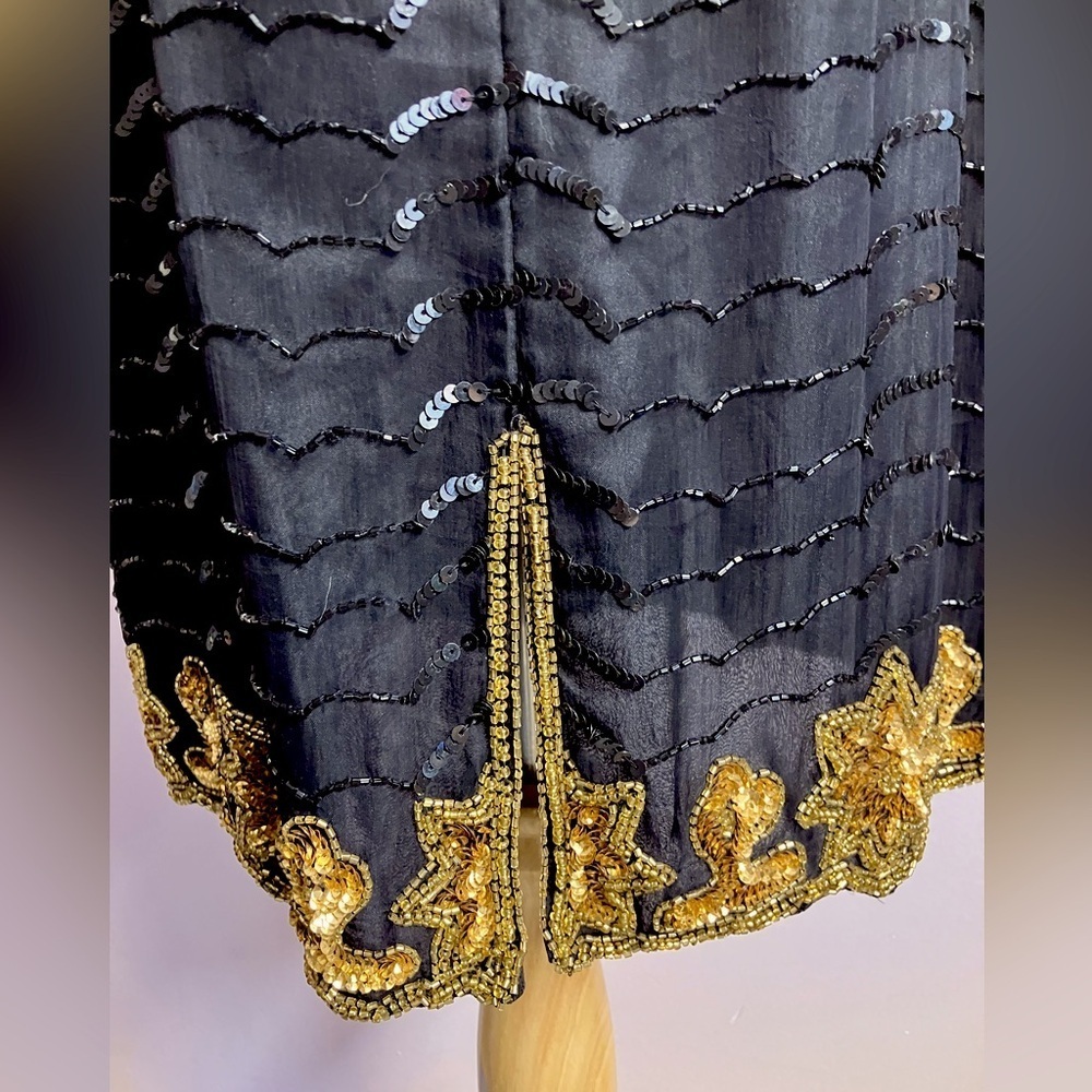 Cervelle Women’s Cocktail/Formal Dress, Large, Black/Gold, Pure Silk, Sequins - Picture 5 of 6